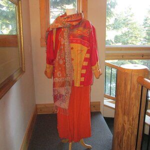 Kaaku Top, Tienda Ho Pants, Indigo Moon Jacket with Kandahar Wool Shawl